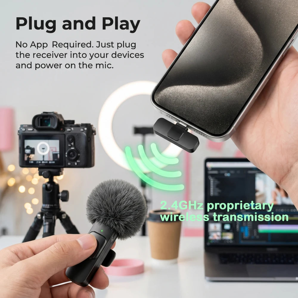 Wireless Lavalier Microphone with Windscreen